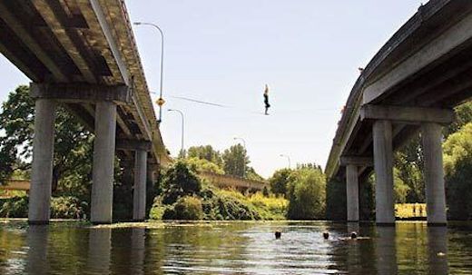 A slack line walk. Image: T. Reese/Seattle Times